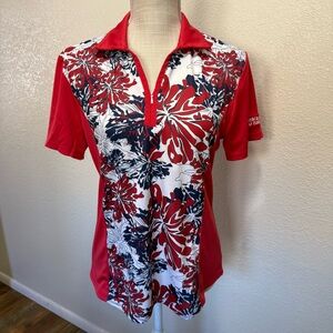Monterey Club Women's Popcorntique Print Block Golf Polo Shirt - Size Medium